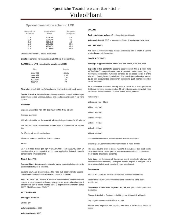 Specifiche tecniche VideoPliant